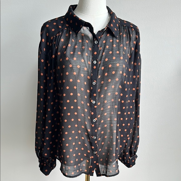 Free People Women’s Polka Dot Lightweight Breathable Sheer Boho Chic Blouse S - Picture 1 of 8